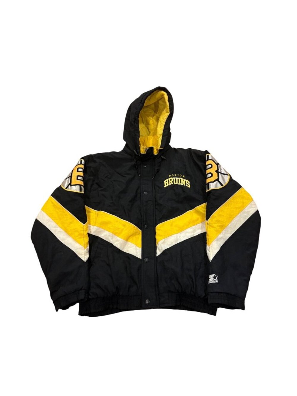 Vintage 90s Starter Boston Bruins NHL Hockey Full Zip Hooded Puffer Jacket XL